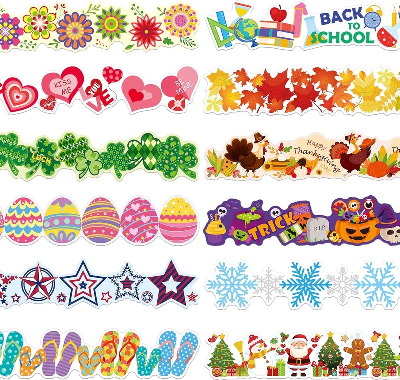 Geyee 240 Pcs 236ft Holiday Bulletin Board Borders Colorful Rainbow Scalloped Border Trim Bulk Bulletin Decor for Classroom Back to School Decor(Assorted) - Image 1